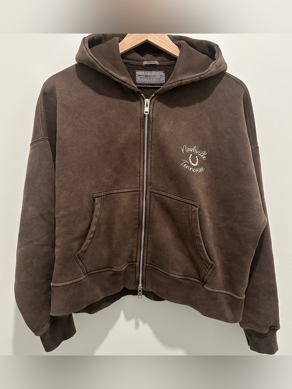 Abercrombie & Fitch Brown Zip-Up Hoodie with Nashville Tennessee Embroidery